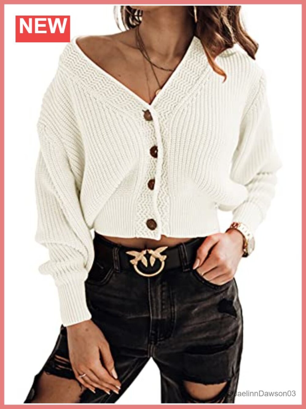 Womens Oversized Cropped V Neck Chunky Knit Cardigan Sweater